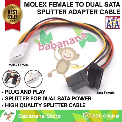 Jual Kabel Molex Female To Dual Sata Siku Power Splitter HDD Cable