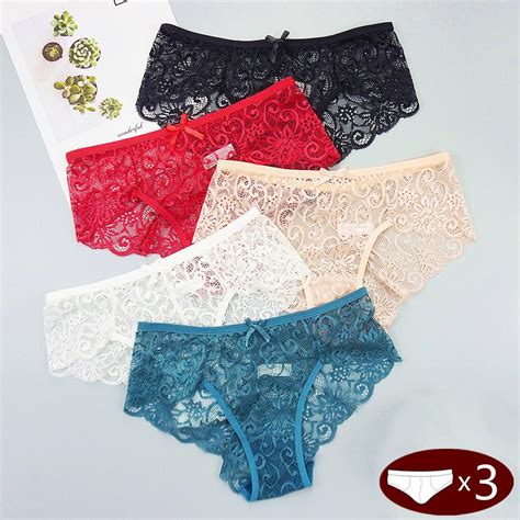 3pcs Plus Size Sexy Women Underwear Floral Lace Panties Female Intimate