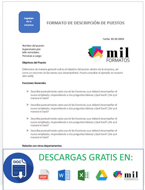 Descripción de Puesto Auxiliar Administrativo Ejemplos Formatos Word