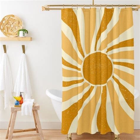 70s Sun Shower Curtain Boho Mid Century Vintage Sun Shower Etsy