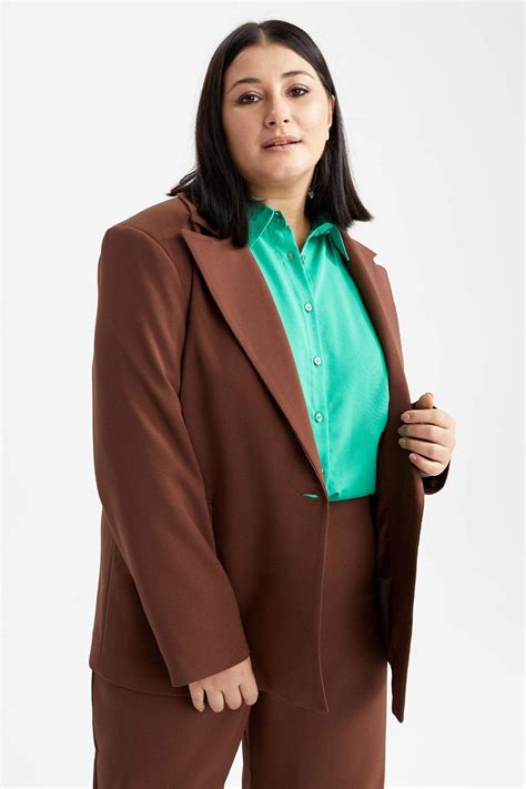 Brown WOMAN Regular Fit Jacket Collar Blazer 2718020 DeFacto