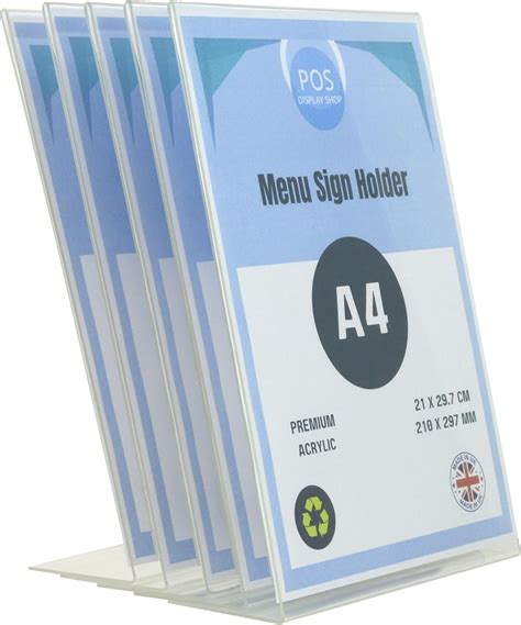 5x A4 Acrylic Poster Menu Holder Lean To Perspex Leaflet Display Stands