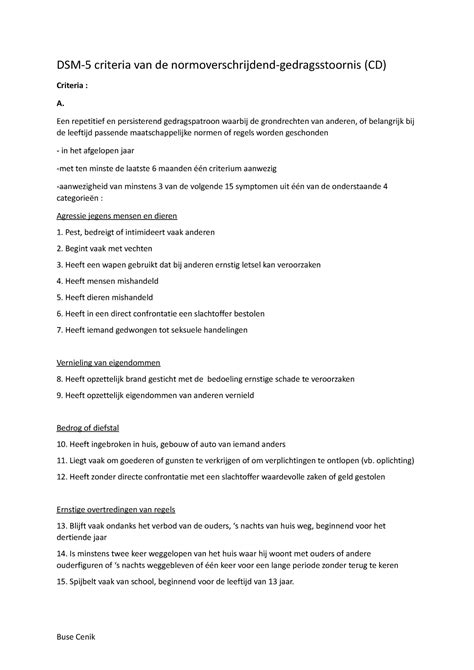 Dsm Criteria Van De Normoverschrijdend Gedragsstoornis Een