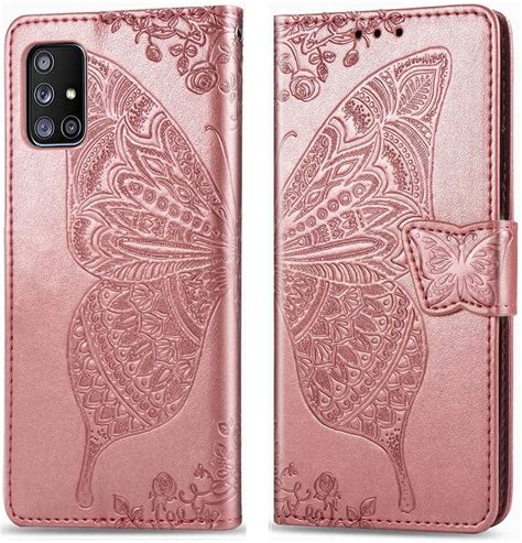 Bcov Galaxy A51 Case Colorful Dragonfly Leather Flip Case Wallet Cover With Card