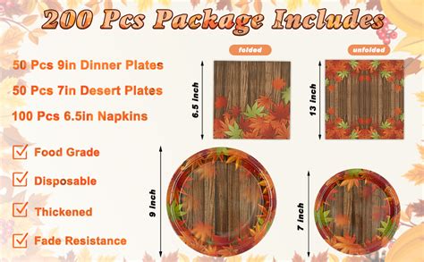 Amazon Homlouue 200 Pcs Fall Paper Plates And Napkins Autumn