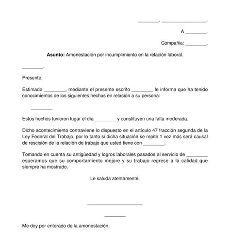 Ejemplo De Amonestación Por Escrito A Un Trabajador Opciones de Ejemplo