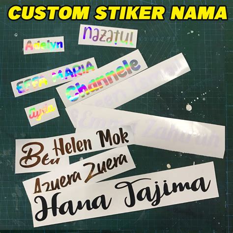 Custom Sticker Nama Vynil Untuk Handphone Botol Air Laptop Motor Saiz 5cm Hingga 30cm