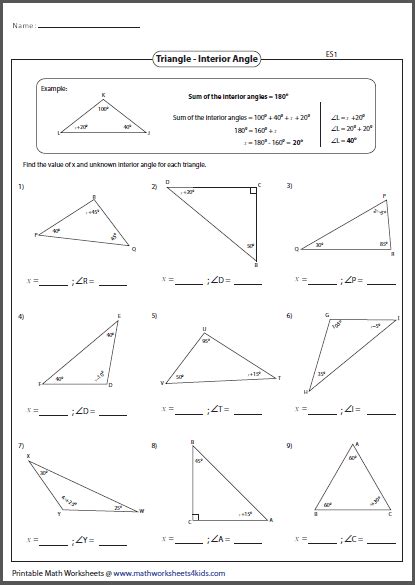 Sum Of Angles Worksheet