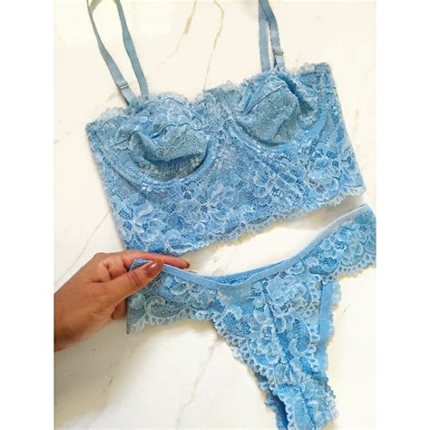 Conjunto lingerie sexy calcinha e sutiã de renda americano Shopee Brasil