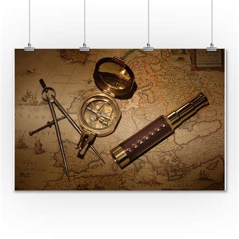 Nautical Navigation Tools On Map Photography A 91195 36x54 Giclee