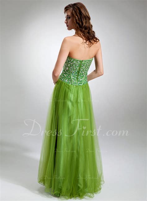 A Line Princess Sweetheart Floor Length Tulle Prom Dress With Beading