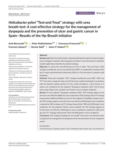 Pdf Helicobacter Pylori “test‐and‐treat” Strategy With Urea Breath