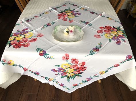 A Gorgeous Printed Square Floral Tablecloth Featuring Sweet Etsy