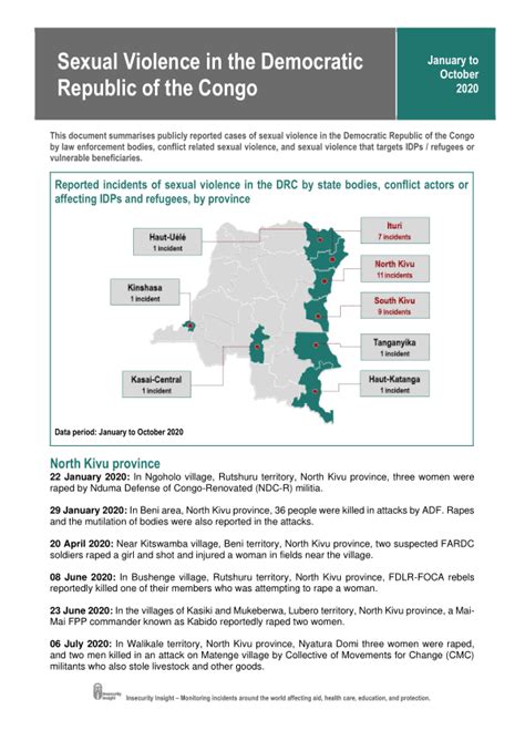 Sexual Violence In The Democratic Republic Of The Congo January To October 2020 Democratic