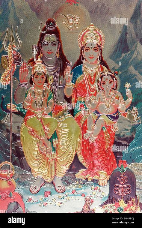 God Shiva and Godess Parvati with their son Ganesha Stock Photo - Alamy