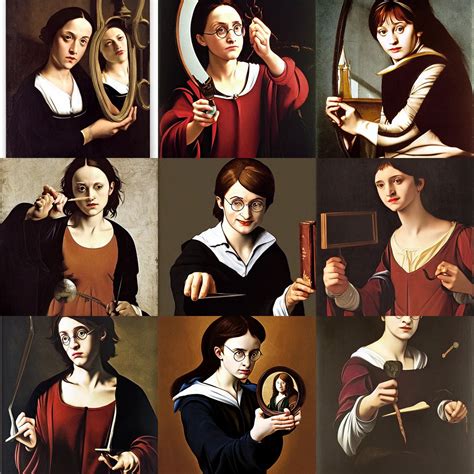 Female Harry Potter Holding A Mirror By Caravaggio Stable Diffusion