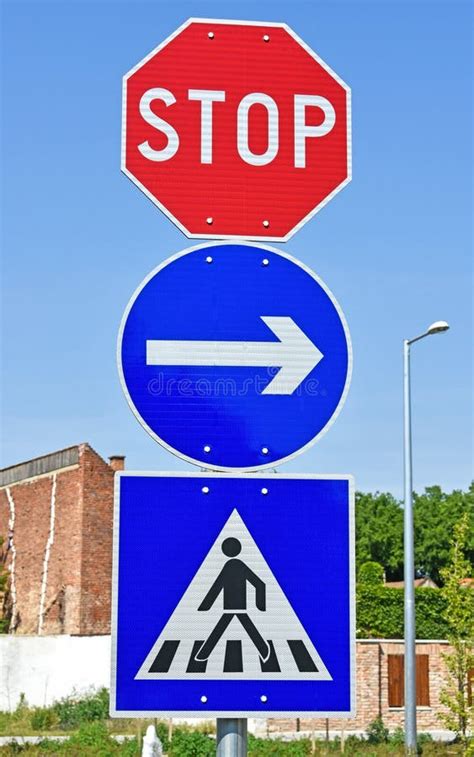 Stop Sign at the Pedestrian Crossing Stock Image - Image of arrow ...