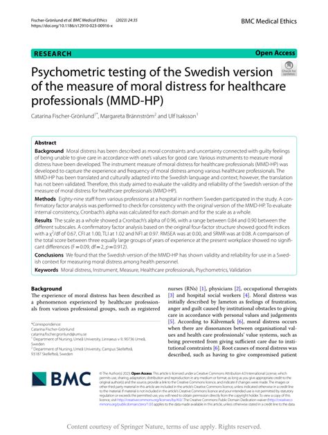 Pdf Psychometric Testing Of The Swedish Version Of The Measure Of