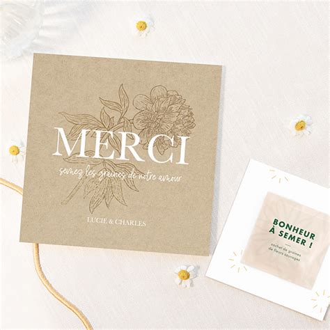 Remerciements Mariage Merci Fleuri Avec Graines