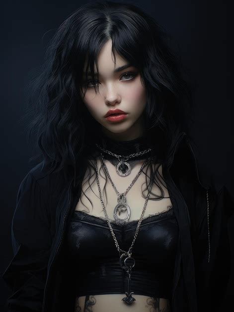 Premium AI Image A Woman With Long Black Hair Wearing A Black Shirt