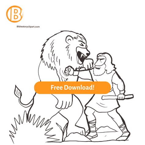 Samson VS Lion Coloring Page Bible Story Clipart