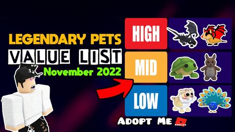 All Legendary Pets Value List In Adopt Me November Youtube