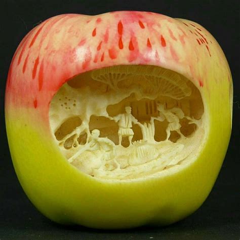 creative food art apple carving  mushroom design carved oranges