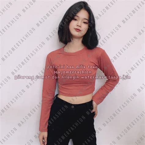 Jual Majomer Ciel Basic Knit Rib Crop Top Lengan Panjang Shopee