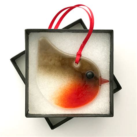 Handmade decoration, glass robin, glass gift