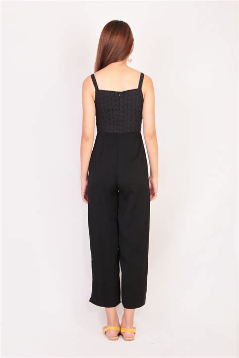 Philana Eyelet Jumpsuit In Black Mgp