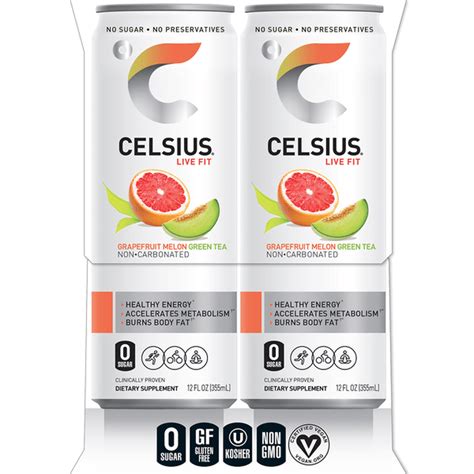 Celsius Green Tea, Grapefruit Melon, Non-Carbonated (4 ct) - Instacart