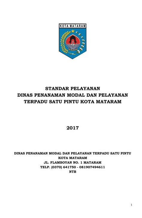 Pdf Standar Pelayanan Dinas Penanaman Modal Dan Sip Ppid Mataramkota Go Id File Sp Dpmptsp