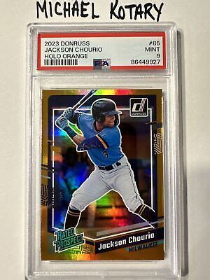 JACKSON CHOURIO 2023 DONRUSS ORANGE HOLO SP PSA 9 Brewers Rated