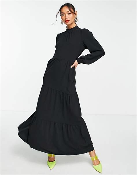 Trendyol High Neck Maxi Dress In Black Asos