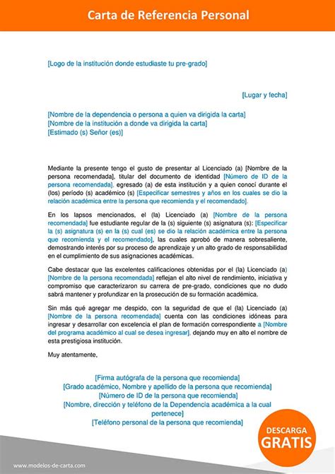 Carta De Referencia Personal Ejemplo Word Para Descargar Gratis