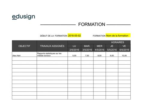 Plan de travail document Modèle gratuit en format Word PDF Edusign