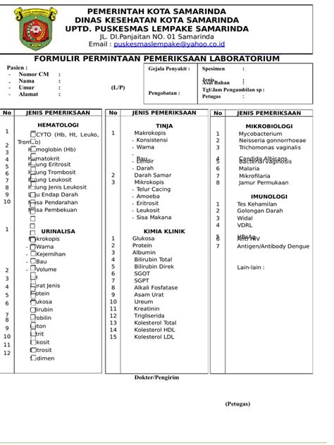 1 Formulir Permintaan Pemeriksaan Laboratorium 1 2 Pdf