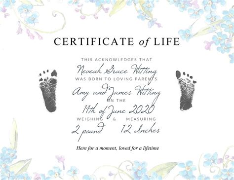 Baby Loss Print Digital Certificate Of Life Forget Me Not Etsy Uk