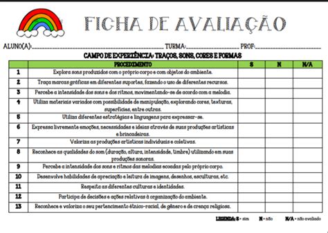 Ficha De Avalia O Para Educa O Infantil Educa Market