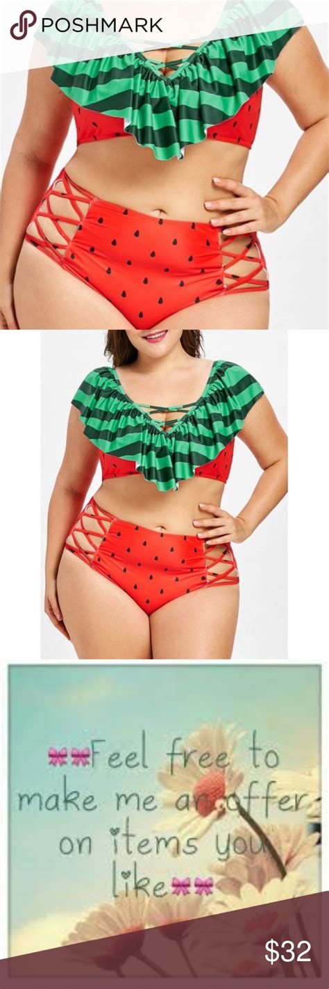 Hp Nwt Plus Size Watermelon Flounce Bikini Set Bikini For Curves