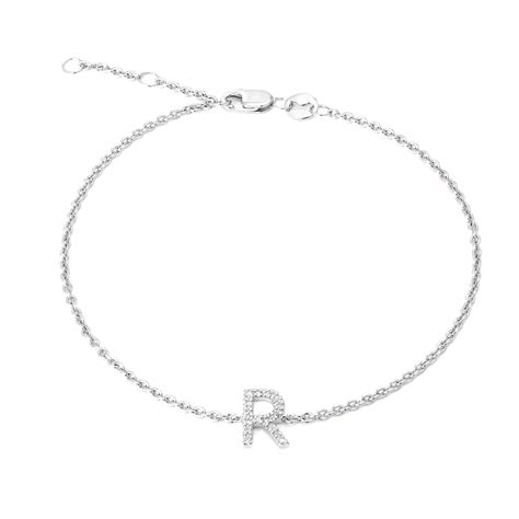 Sterling Silver Letters Single Micro Pave Diamond Bracelet (Silver ...