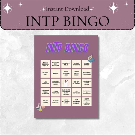 INTP Bingo Printable MBTI Bingo Bingo Game For Etsy Canada