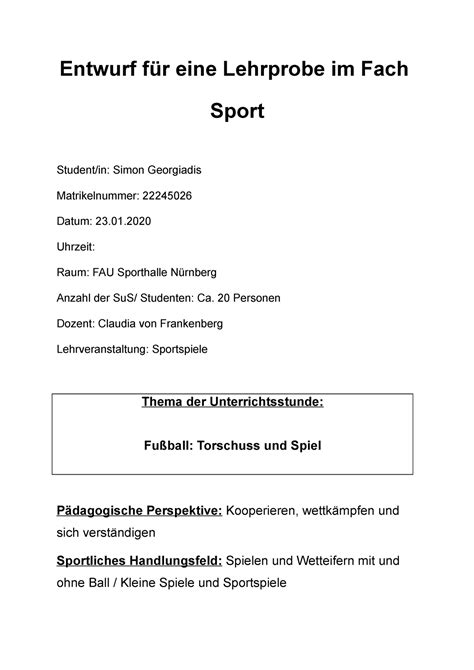 Charakteristisch Jahrestag Gallone lehrprobe fußball passen Jederzeit