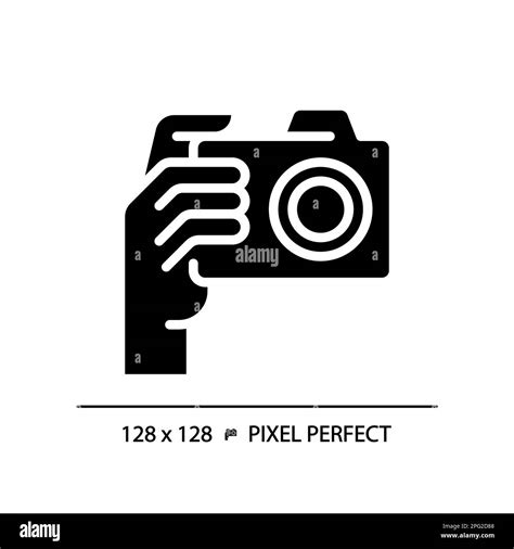 Hand With Camera Pixel Perfect Black Glyph Icon Stock Vector Image And Art Alamy