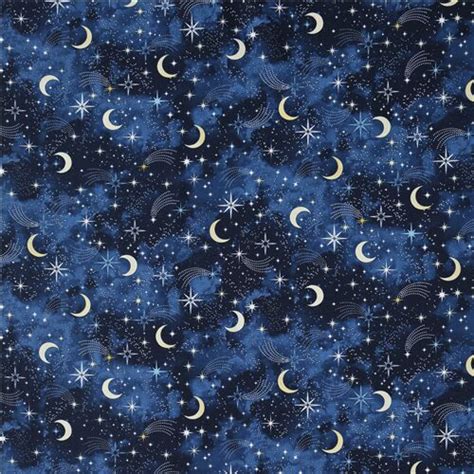 Blue Yellow Moon Stars Cotton Fabric By Timeless Treasures Modes U