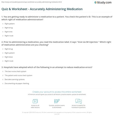 Quiz Worksheet Accurately Administering Medication Study