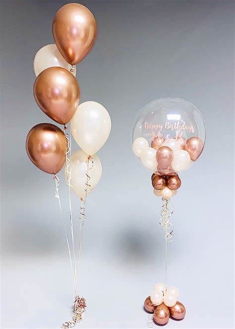 Personalised Rose Gold And Shell Bubble Helium Balloon Set