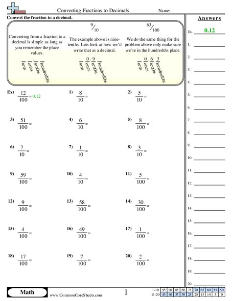 Free Printable Fractions To Decimals Worksheets Pdf