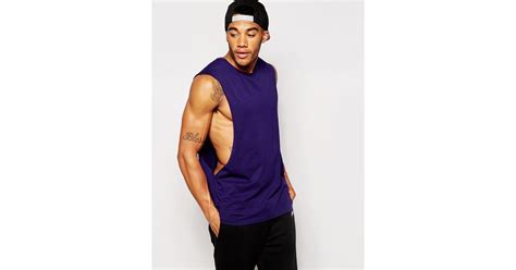 Asos Sleeveless T Shirt With Extreme Dropped Armhole In Blue For Men Lyst