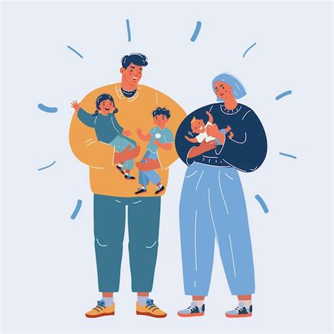 Ilustración vectorial de familia feliz padre madre hijos e hija juntos